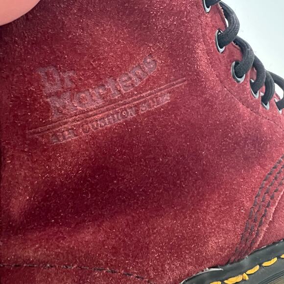 Vintage Dr. Martens Made In England Dark Red Suede Lace Up 6 Eye Boots Size 6 US - Picture 6 of 13